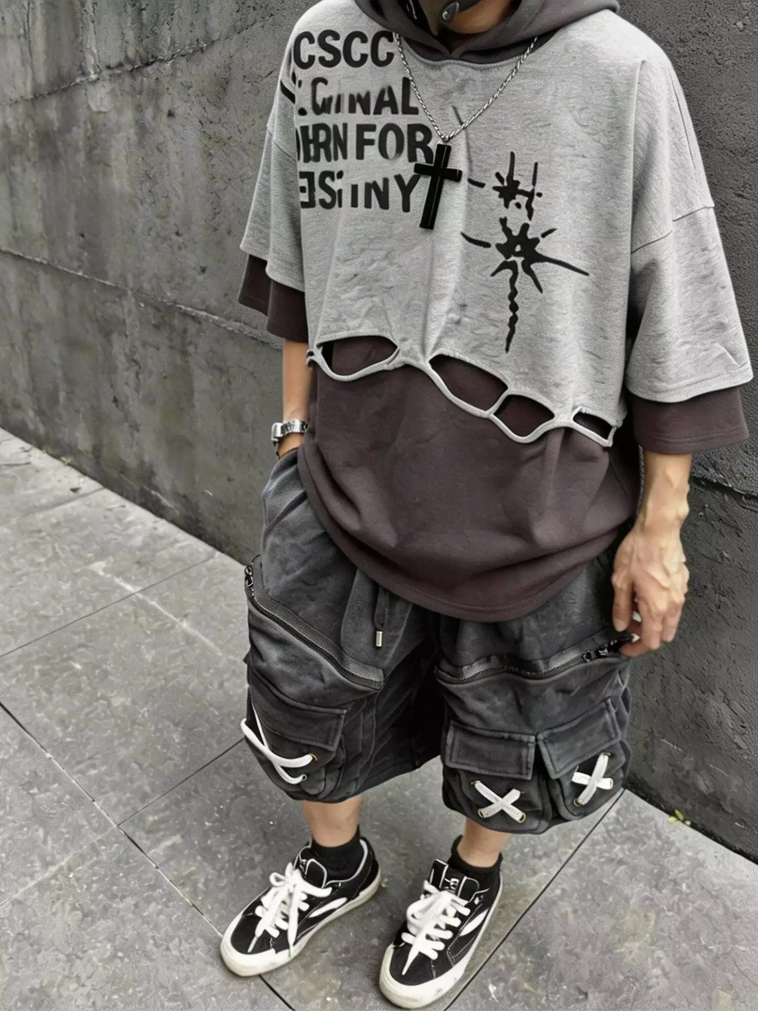Unsiex Gothic Punk Hoodies 2026 New Hip Hop Vintage Hooded Loose Fake Two Piece Letters Print Casual
