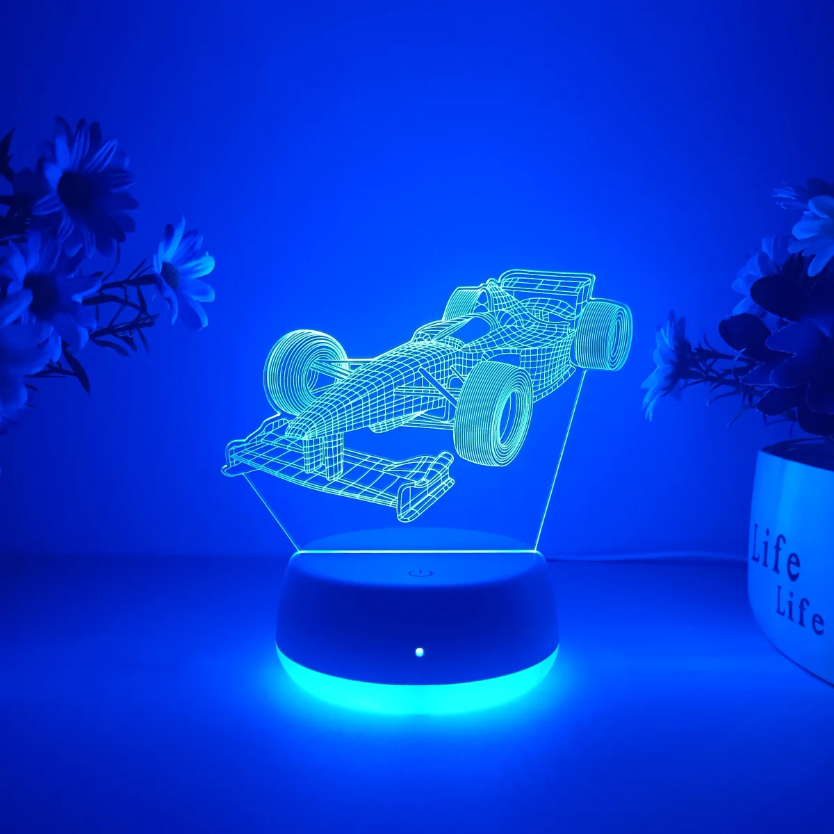

1 шт. креативный светодиодный семицветный градиентный 3D-ночник в гоночном стиле, основание с сенсорным переключателем и питанием от USB, украшение вашего собственного пространства.
