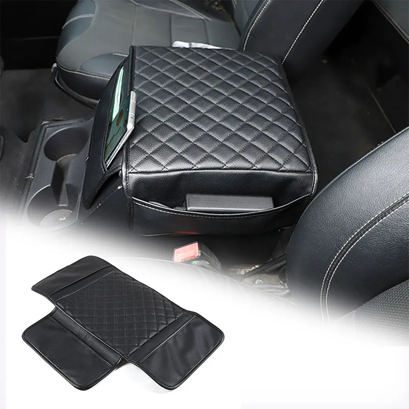 

For Land Rover Defender 90 110 2004-2018 PU Leather Car Center Console Armrest Box Protection Cover with Storage Pocket