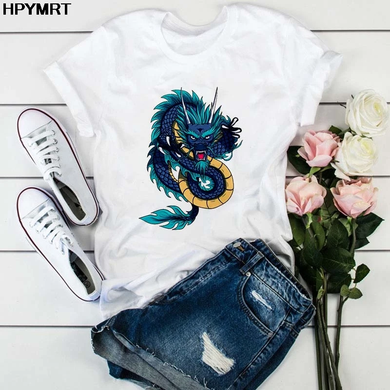 Summer New Women's T-shirt Streetwear Tops Ulzzang Harajuku Vintage Chinese Dragon Print Female T shirts Oversize Casual Tshirt