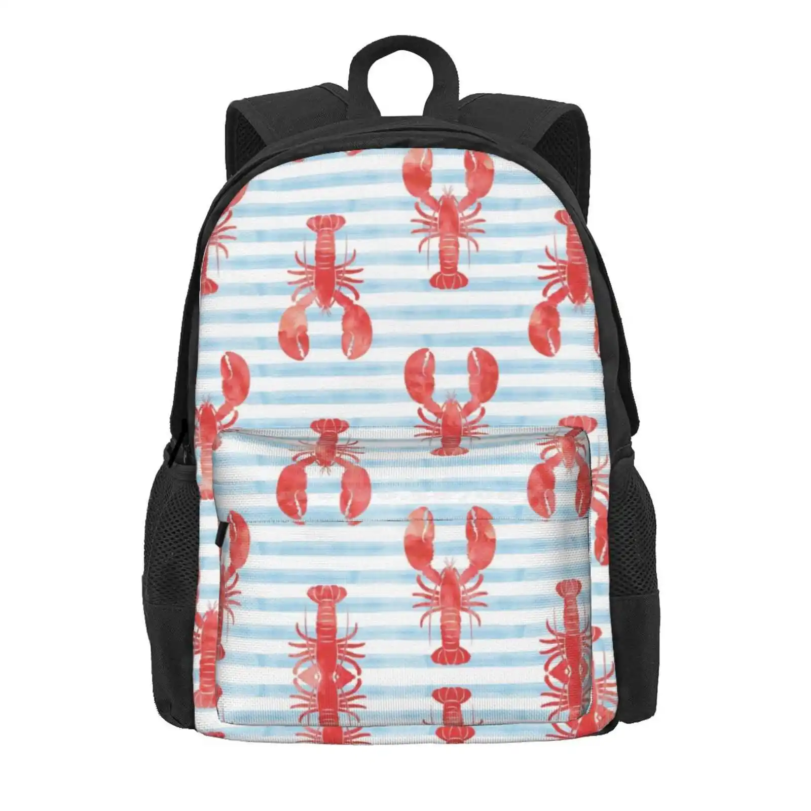 Lobsters On Blue Stripes Hot Sale Schoolbag Backpack Fashion Bags Red Lobster Sea Life Designs Watercolor Lobsters Maine