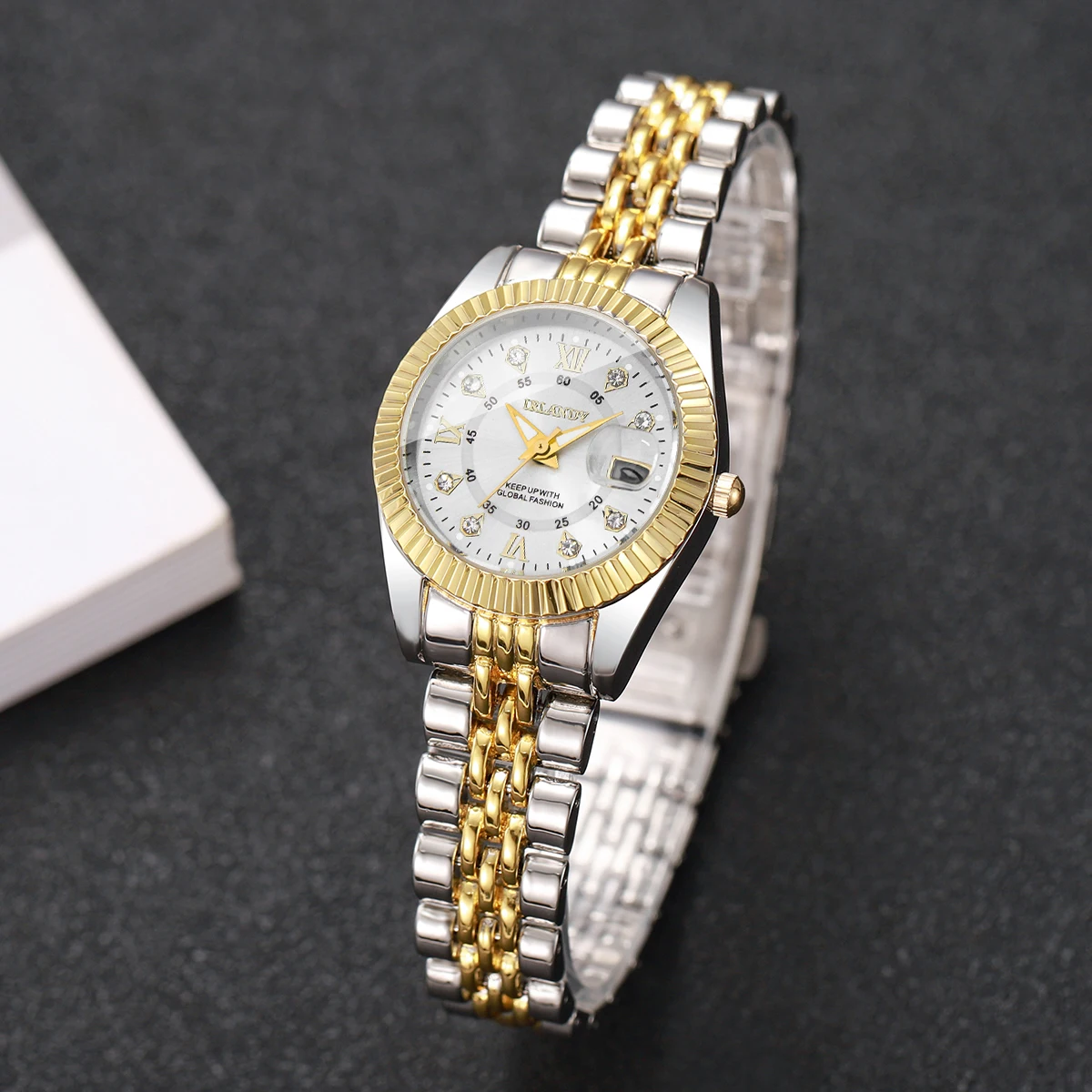 Modische Damen-Quarzuhr mit Roma-Zifferblatt, Strass, Edelstahl, Kalender, Armbanduhren, Reloj Mujer, Geschenk (ohne Box) – Detail 19