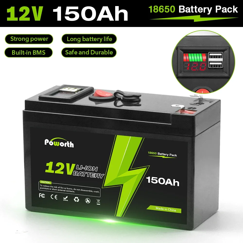 

Литиевая аккумуляторная батарея 12 В, 150 Ач, 4000 + глубокий цикл для солнечной энергии, ИБП, скутеров, силовых колес, эхолота, встроенного BMS 150 А