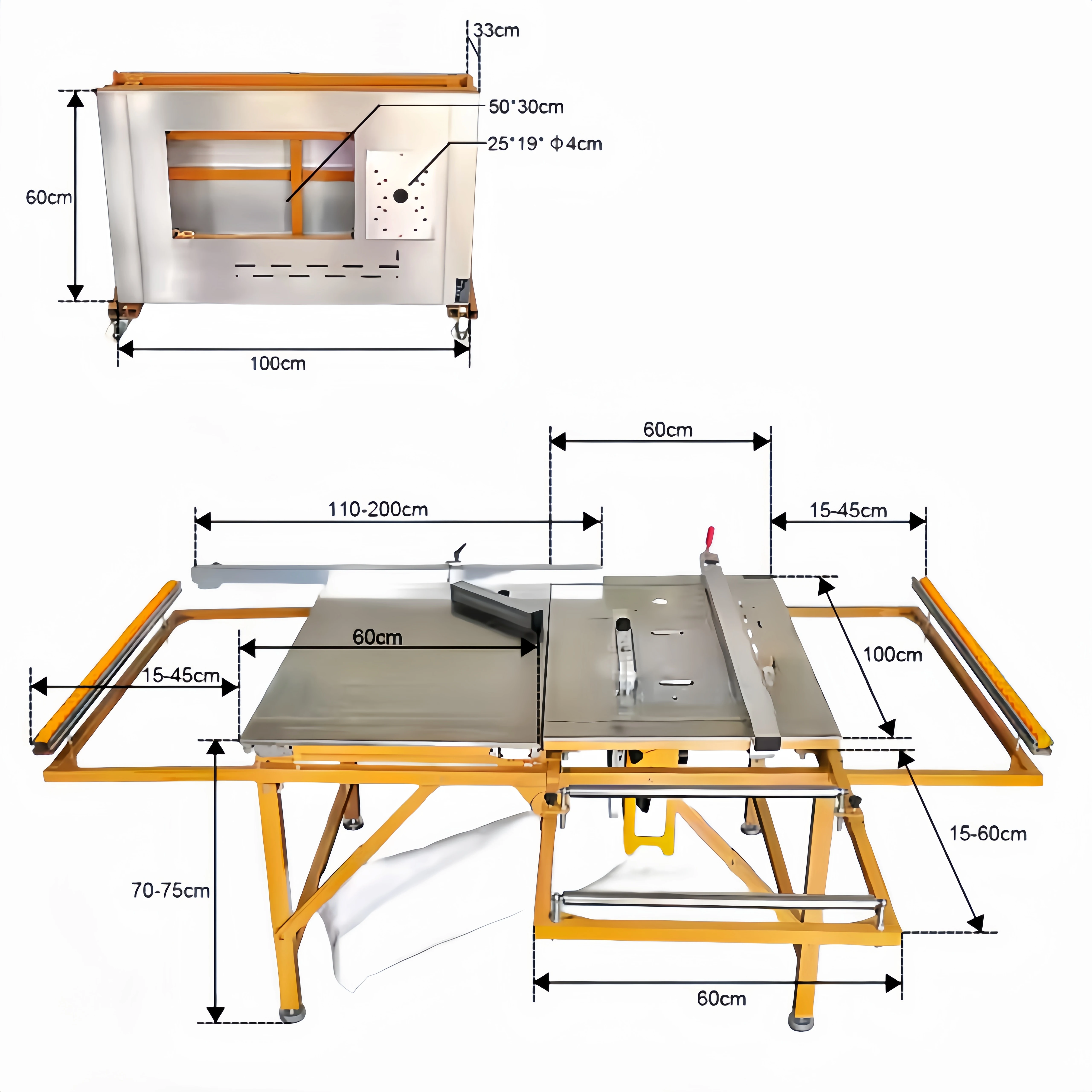 New Product Wj100 Push Multifunctional Table Saw Foldable Wood Working Tools Wood Cutting Panel Saw Sliding Table