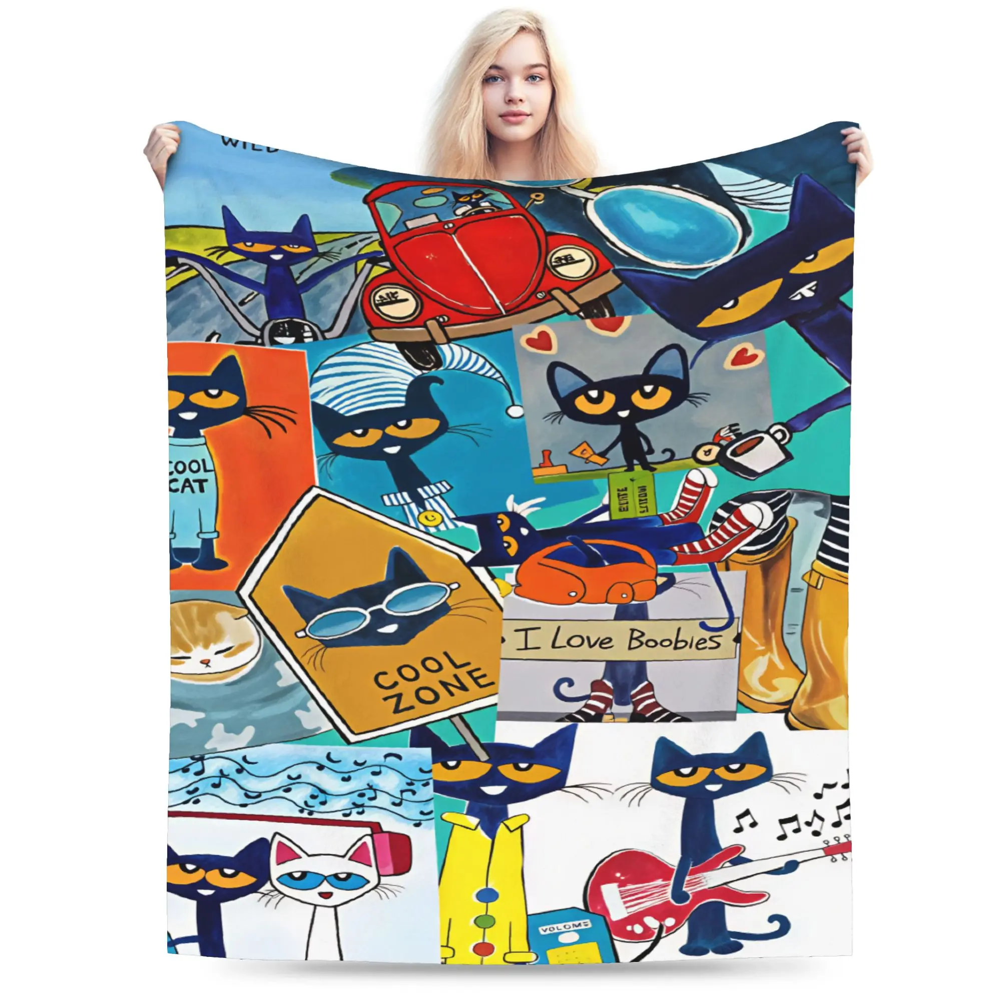 Pete the Cat Blankets Girl  Flannel Bedding Throws For Bedroom Soft Comfy Custom Quality Bedspread Gift
