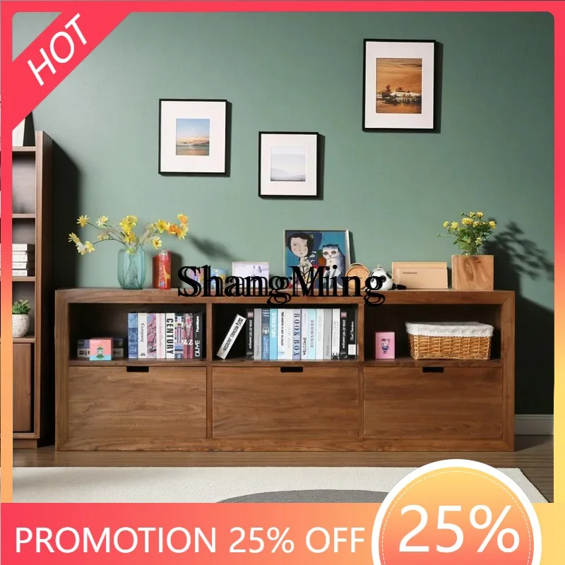 

CL low bookcase TV cabinet All solid wood low bookshelf Floor to ceiling low shelf Simple lattice storage bay window cabinet