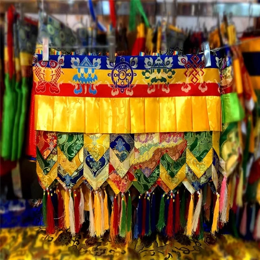 Tibetan Style Home Curtains Embroidered with Auspicious Eight Treasures, Door Decoration Background, Table Surround, Horizontal