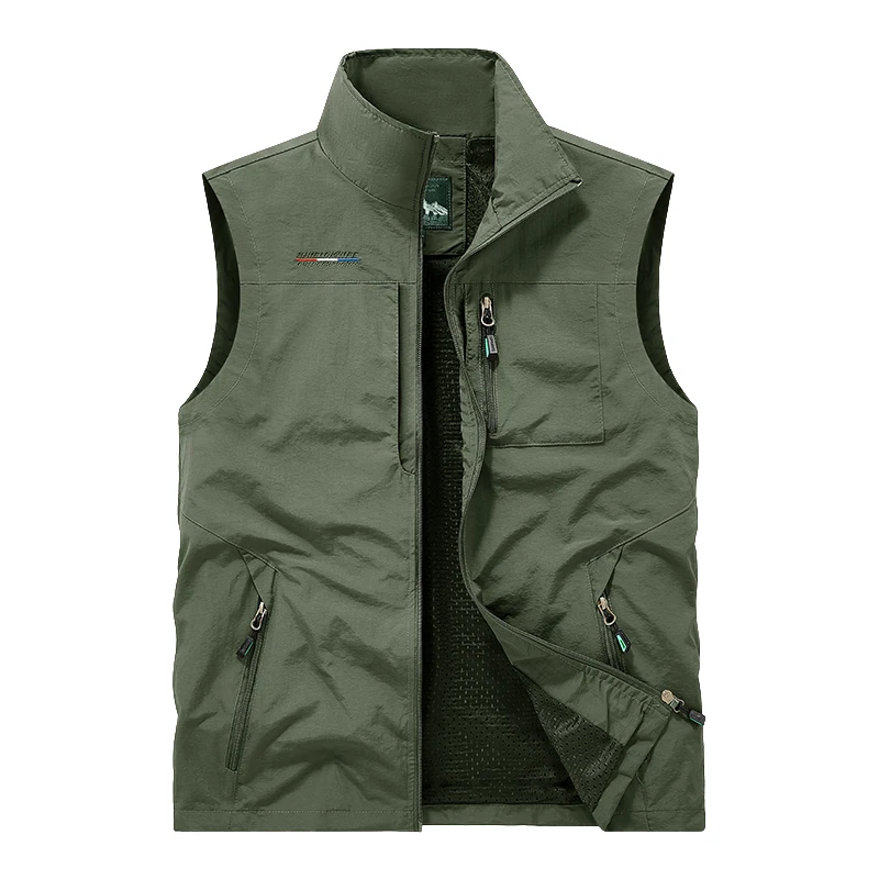 New Men Multi-Pocket Outdoor Vest Stand Collar Casual Sleeveless Jacket for Fishing Photography Hiking Lightweight & Breathable