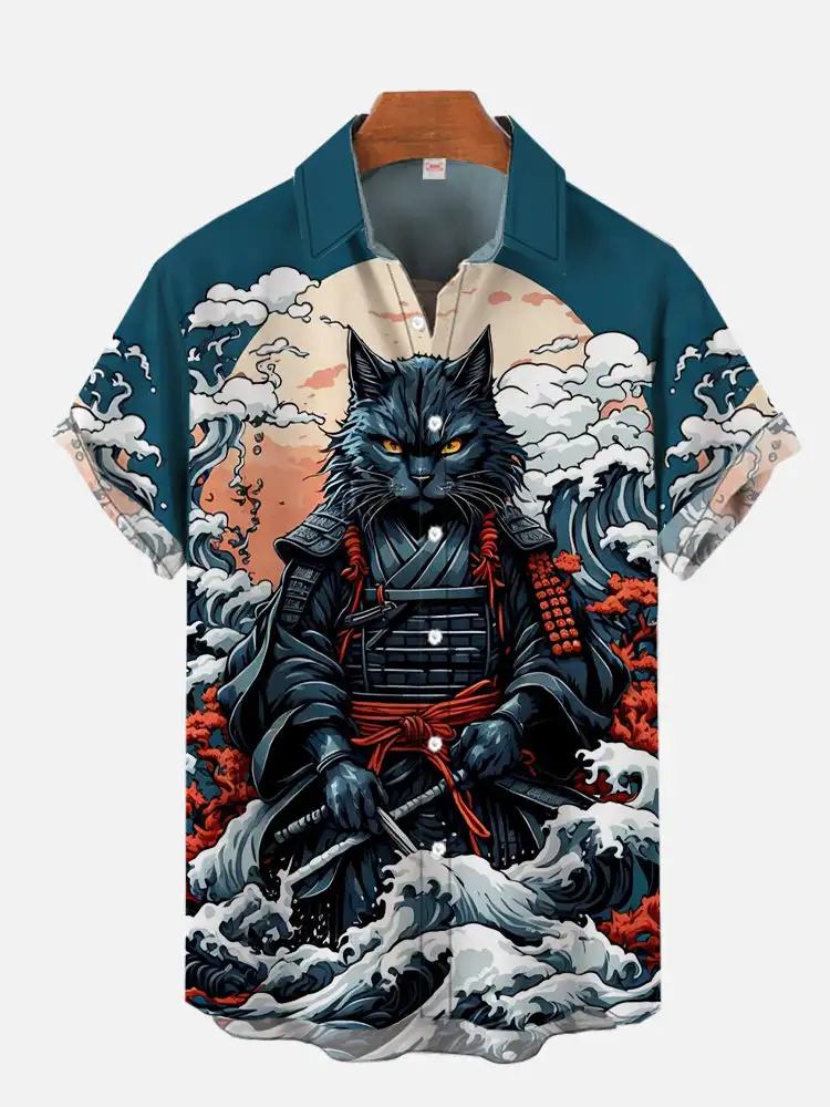 Men's Shirt Dragon Print Casual Daily Tops 3D Printing Short Sleeve Shirt Summer  Fashion Unisex Hawaiian Samurai Cat Shirts