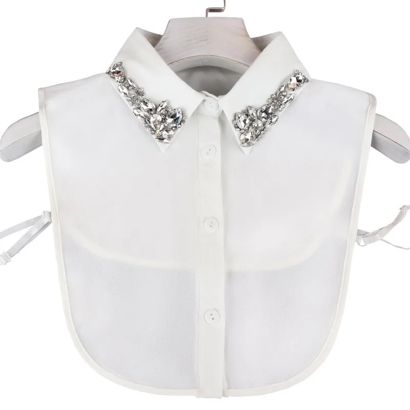 Korean Version Spring And Autumn New Nail Bead Chiffon Women's Rhinestone Versatile Fake Collar Shirt