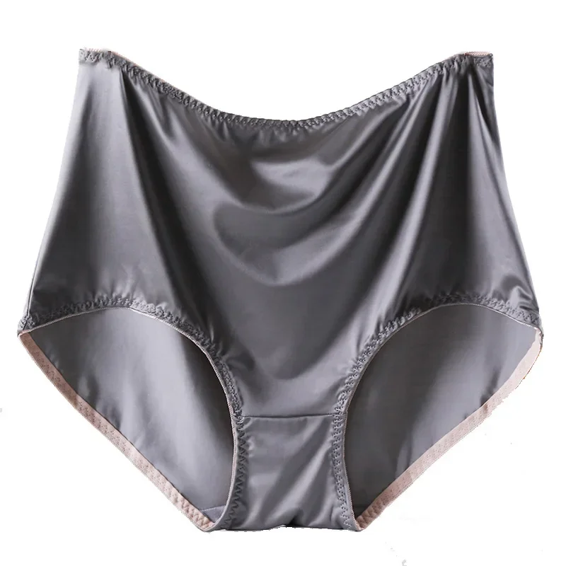 The New High Waist 40-100kg Satin Large Size Widened Women\'s Briefs Feel Delicate and Pure Color Nylon Ice Silk Comfortable Sexy