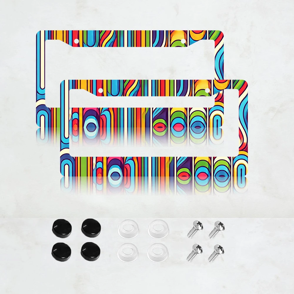 

2PC Traditional Spanish Serape Fiesta Mexican Blanket Car License Plate Frame - Aluminum Metal Car License Plate Frame