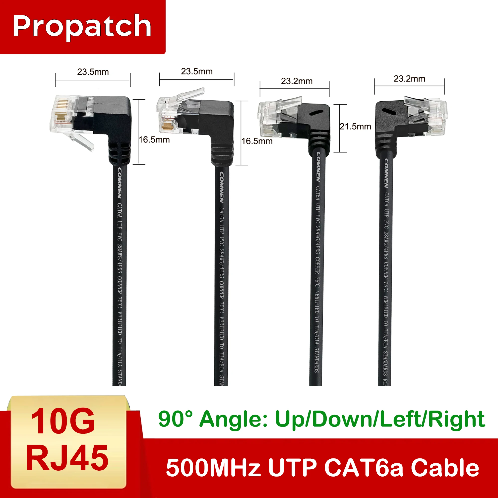 Propatch Slim 90° up/down/left/right Angled 10Gbps RJ45 Cat6a UTP Ethernet Patch Cords for Gaming Consoles/PC/Router — product photo 1 of 1
