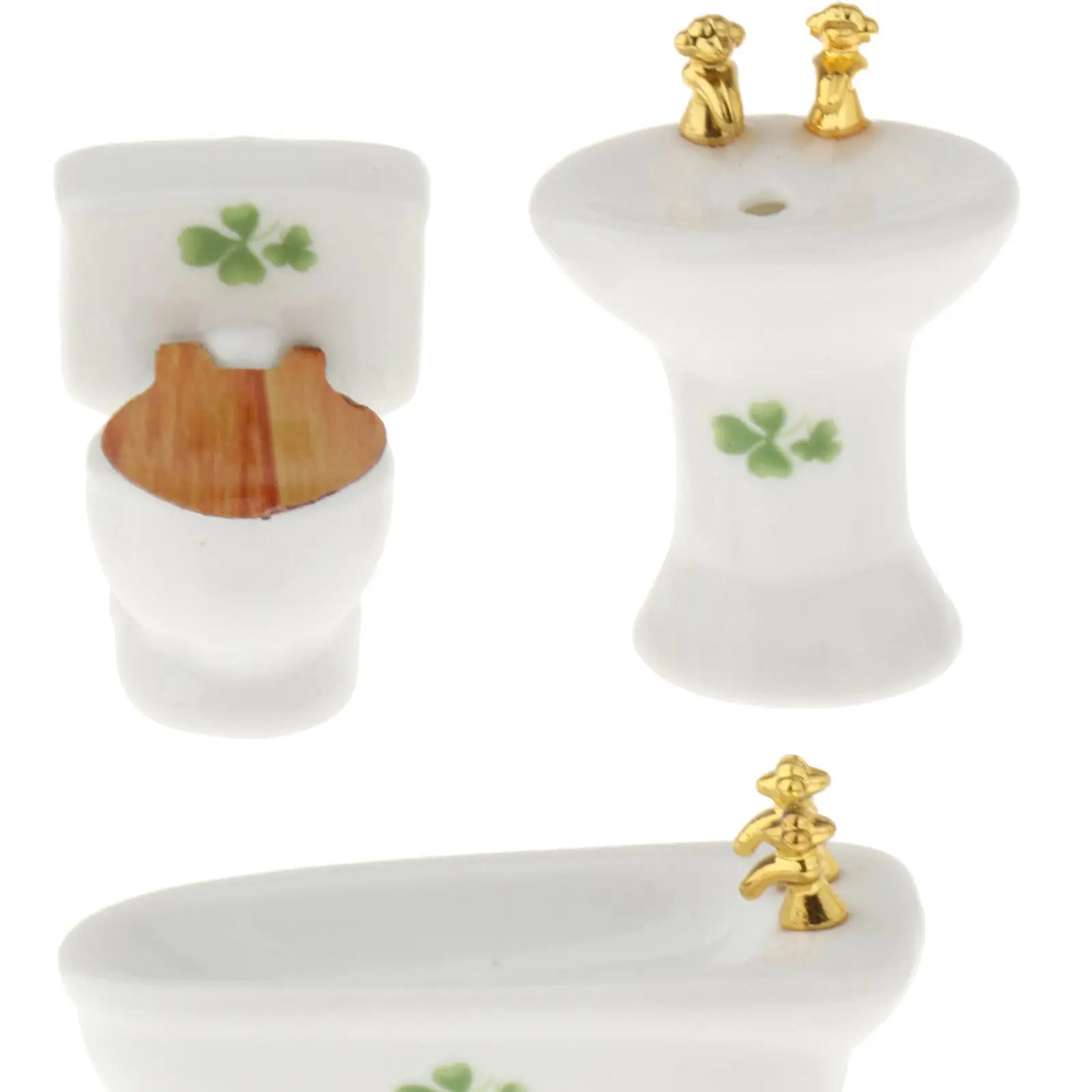 1:24 Dollhouse Bathroom Set Ornament Ceramic Dollhouse Toilet Basin Bathtub