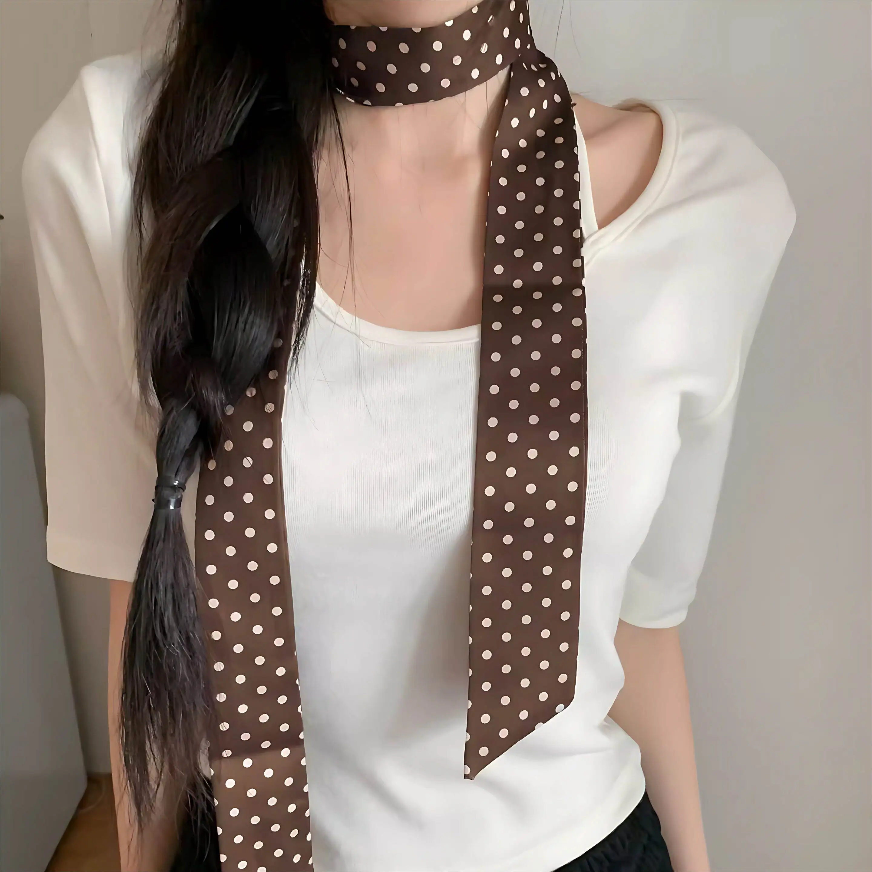 Retro Fashionable Versatile Long Narrow Sash Polka Dot Scarf Women's Necktie Scarf Decorative Polyester Fiber Summer Scarf