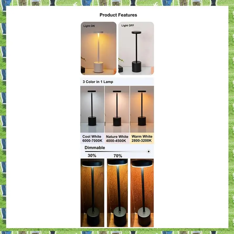 

FTS Type C Rechargeable LED Table Lamp Touch Switch Bedside Night Light Portable 3 Color Desk Lamp For Club Bar Room