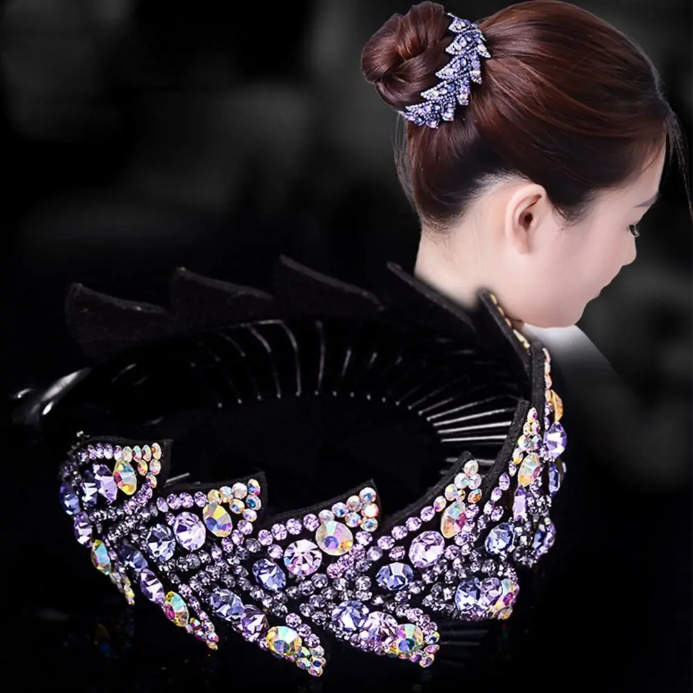 Fashion Shiny Hair Accessories Women Rhinestone Bird Nest Twist Clip Floral Bun Maker Headwear Leaves Hair Claw