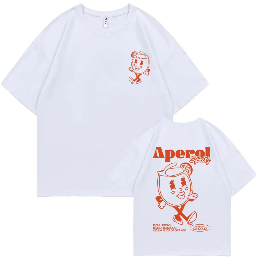 Funny Aperol Spritz Cocktail Graphic Tshirt Men Women Cute Vintage Cartoon Oversized T-shirts Men\'s Casual 100% Cotton Tee Shirt