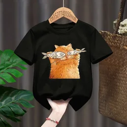 Cute Cartoon Cat Print Fashion Kid T-shirts Children Baby Harajuku Kawaii Clothes Boy Girl Tops Gift Present ,Drop Ship