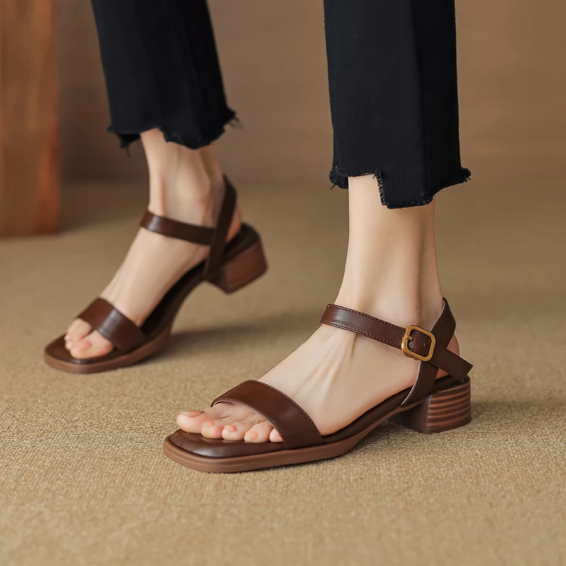 

Concise Platforms Women Sandals Fashion Summer Casual Party Office Ladies Split Leather Thick Heels Shoes Woman Pumps 2024 New