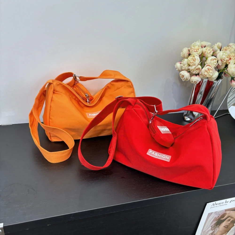 

Women Large Capacity Canvas Bag 2025 New Simple Solid Color Zipper Soft Casual All-Matched Single Shoulder Bags Commuter Packs
