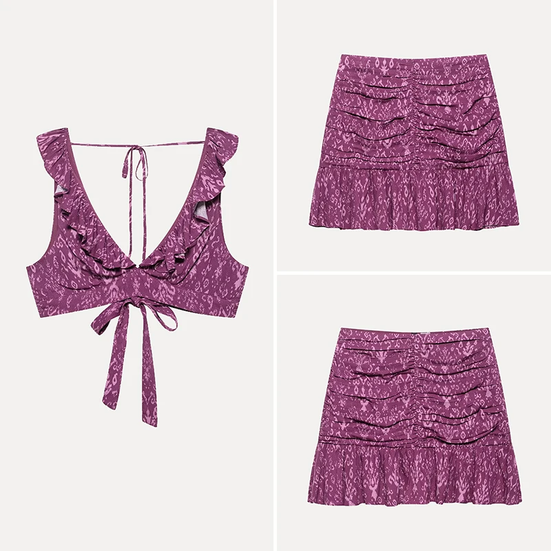 

Skirt Set with Pleated s Summer New Arrival Women's Faion Polyester Fiber Full Set Ele And Sli