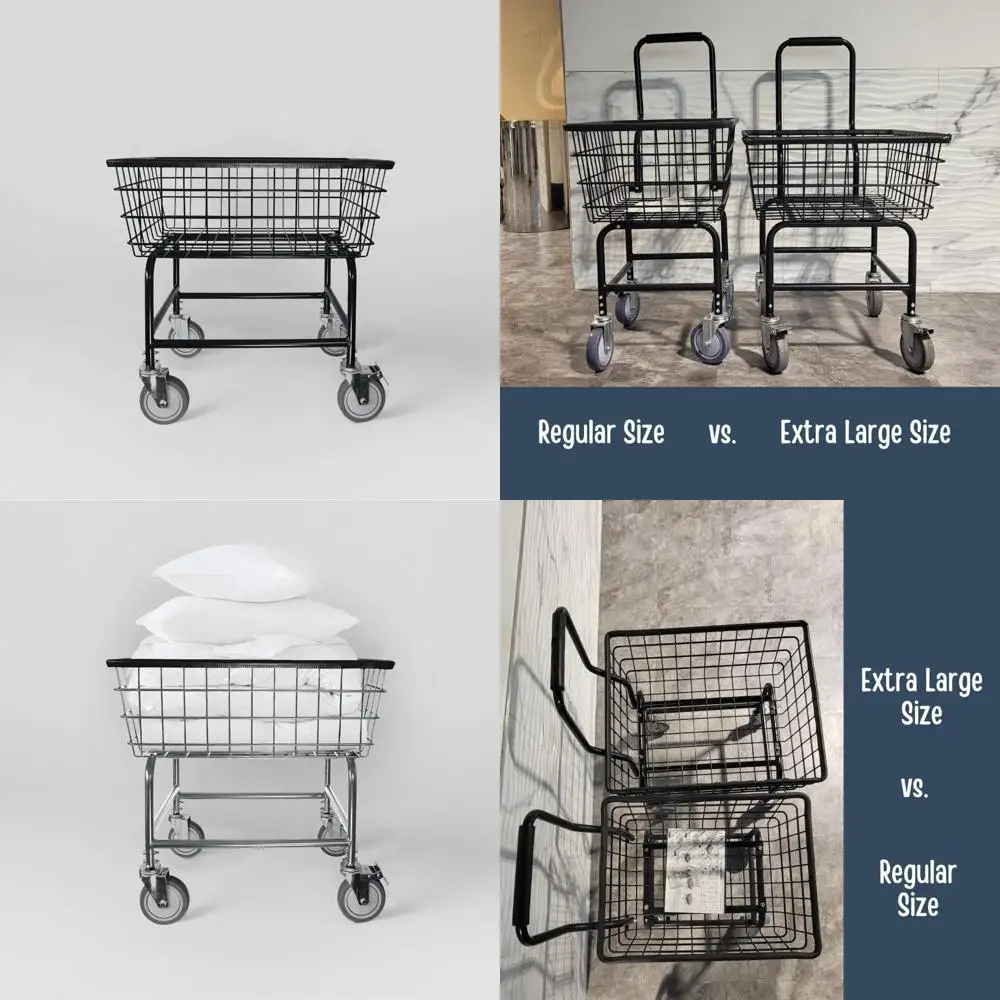 LVP Work Horse製 業務用ランドリーカート（取り外し可能なハンドル付き）- ブラック、標準サイズ