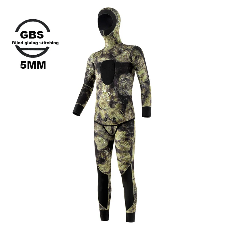 

Wetsuit Men 5mm Neoprene Spearfishing Scuba Diving Suit Camouflage 2pieces Keep Warm Fishing Surfers with Chloroprene