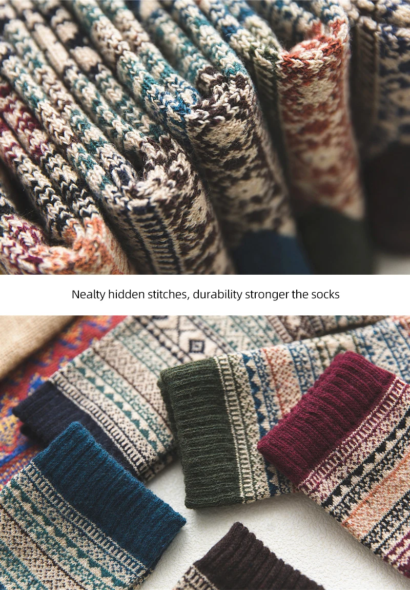 HSS Brand 5 Paar Winter-Herrensocken, dicke Schafwollsocken, warme Herrensocken im Retro-Stil, bunte modische Herrensocken für Schneestiefel – Detail 6