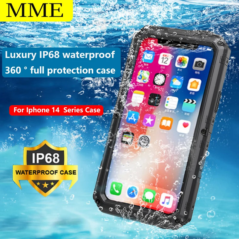 

MME Luxury Armor Waterproof Metal Case For Iphone Apple 14 13 12 11 Pro Max HD Lens Glass 360 Full Protection Case Funda Coque