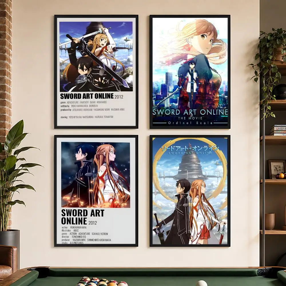 S-Sword Art O-Online Japan Anime Poster Peel And Stick Matte Self Adhesive PVC Waterproof Removable Frameless Bedroom Living Roo
