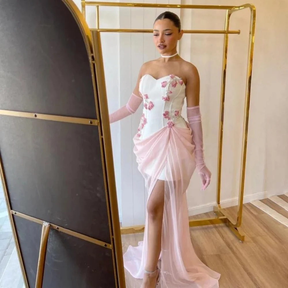 

Изысканное женское платье для выпускного вечера с рюшами по индивидуальному заказу, очаровательное вечернее платье русалки с высоким разрезом, вечернее платье с цветочной аппликацией