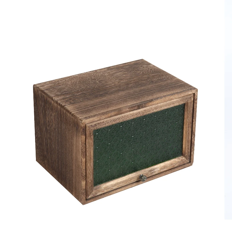 

Solid wood desktop lattice cabinet free combination storage cabinet, glass door retro flat push small sundries locker