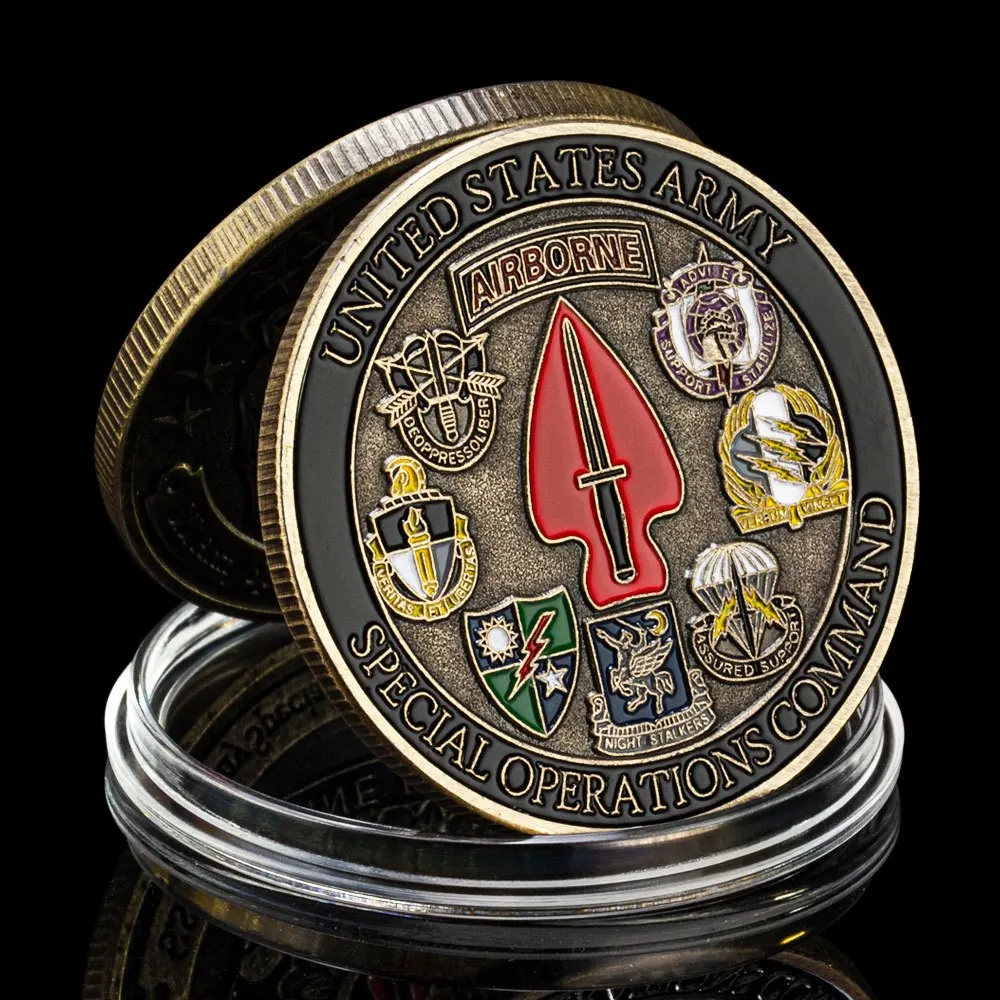 Moneda conmemorativa del Comando de Operaciones Especiales del Ejército de Estados Unidos, moneda de desafío chapada en bronce, moneda coleccionable para fanáticos militares