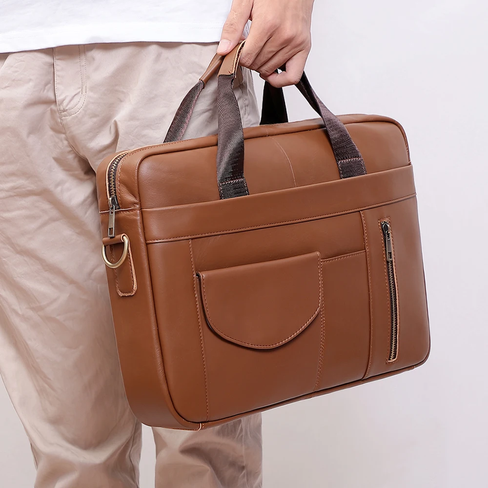 Niche-Bolso de cuero para hombre maletín de piel de vaca de gran capacidad de alta gama para ordenador ipad