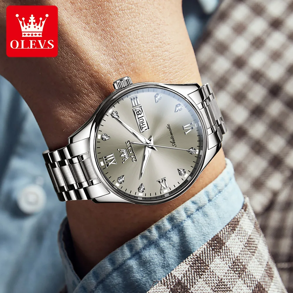 OLEVS New Automatic Watch for Men Luxury diamond Wristwatch Watchstrap Stainless Steel Business Men\'s Watches Relogio Masculino