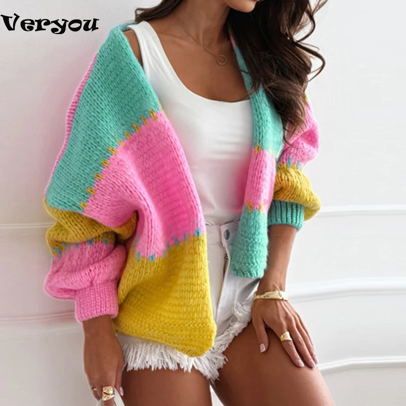 

Fashion Women Long Sleeve Sweater Cardigan Woman Casual Colorful Printed Jackets For Women Autumn Winter Coat Female Outerwear