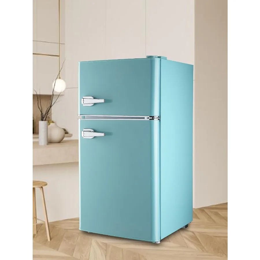 Compact Refrigerator 3.5 Cu.Ft Retro Mini Fridge with Freezer Dual Door Small Refrigerator with 7 TEMP Modes LED Lights Removab