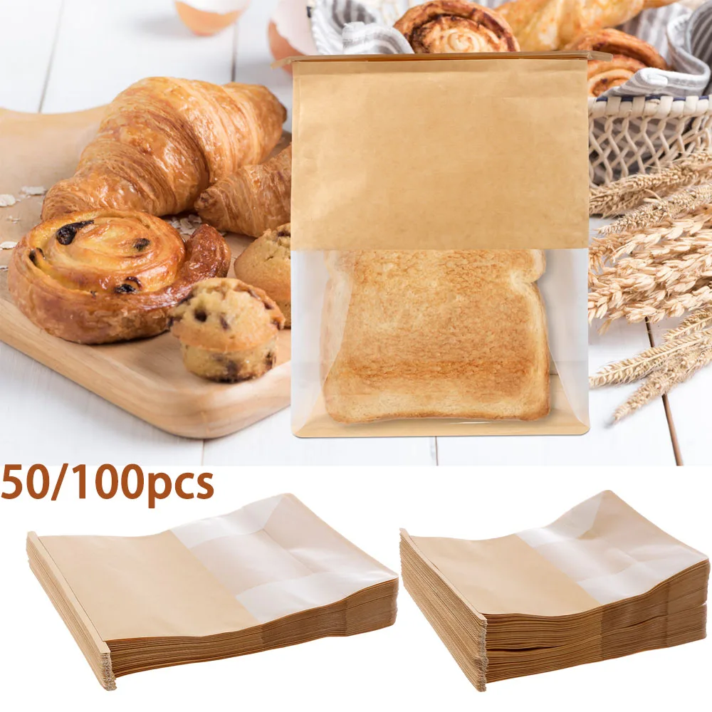 50/100Pcs Bread Bags Kraft Paper Packaging Bags Metal Thread Closure Bakery Storage Bags Lunch Bag Grocery Cookie Bread Bag