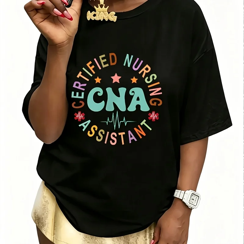Certified Nurse Assistant Appreciation Cna Women's 100% Cotton T-Shirt Fun Print Short Sleeve Top Casual Round Neck Tee S-5Xl