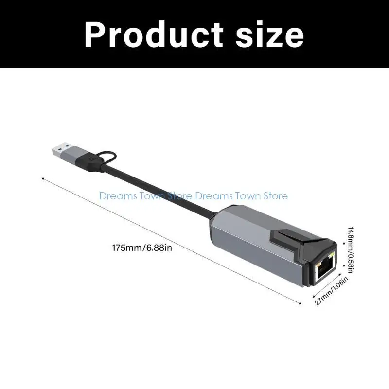 HX6A Multiple Device USB C Ethernet Adapters 5000/2500/1000Mbps Plugs Play Fast Wireds Internet Connection