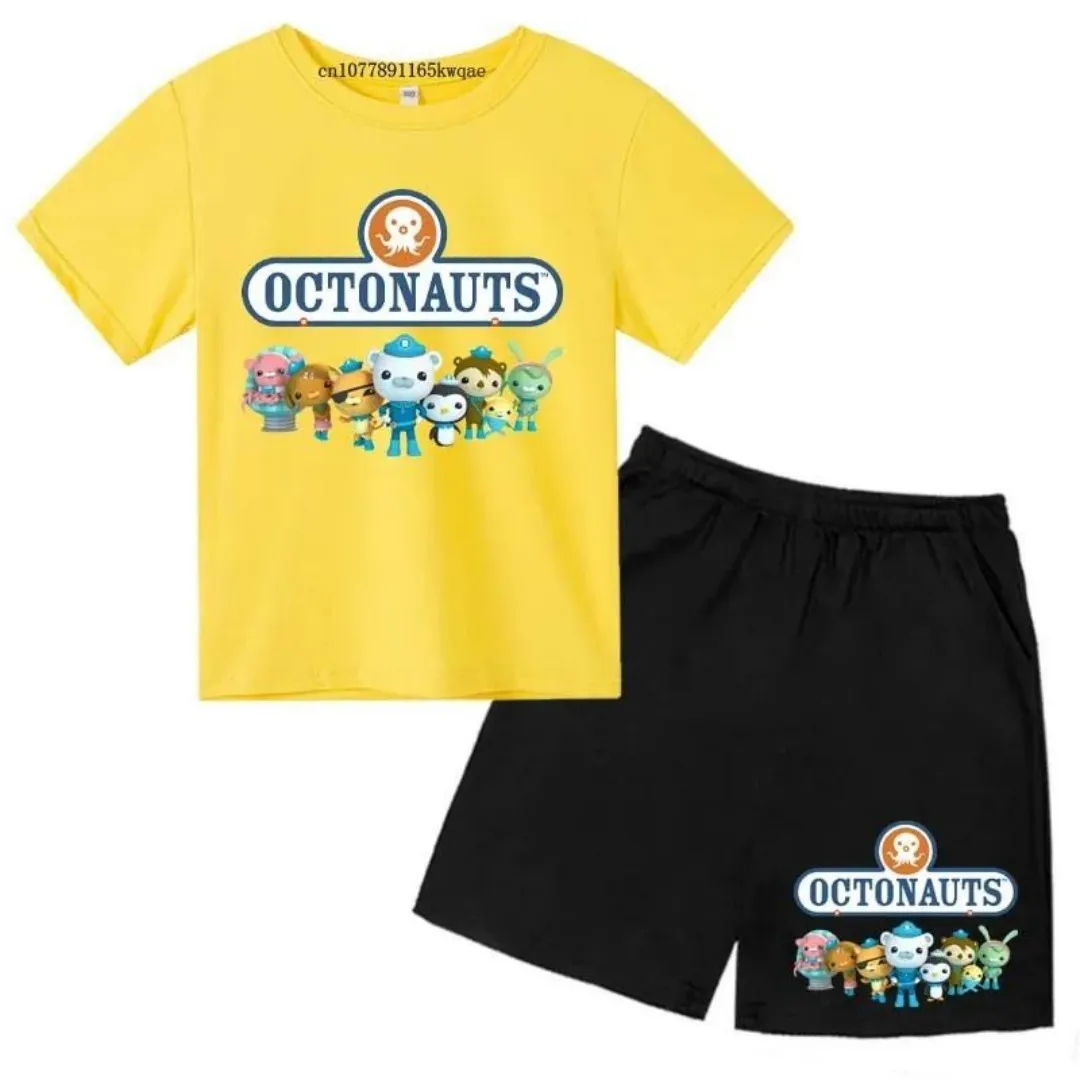 تي شيرت صيفي لطيف مطبوع عليه رسوم كارتونية للأطفال يسمح بمرور الهواء + شورت طقم مكون من قطعتين للأولاد والبنات من سن 213 سنوات، ملابس أطفال