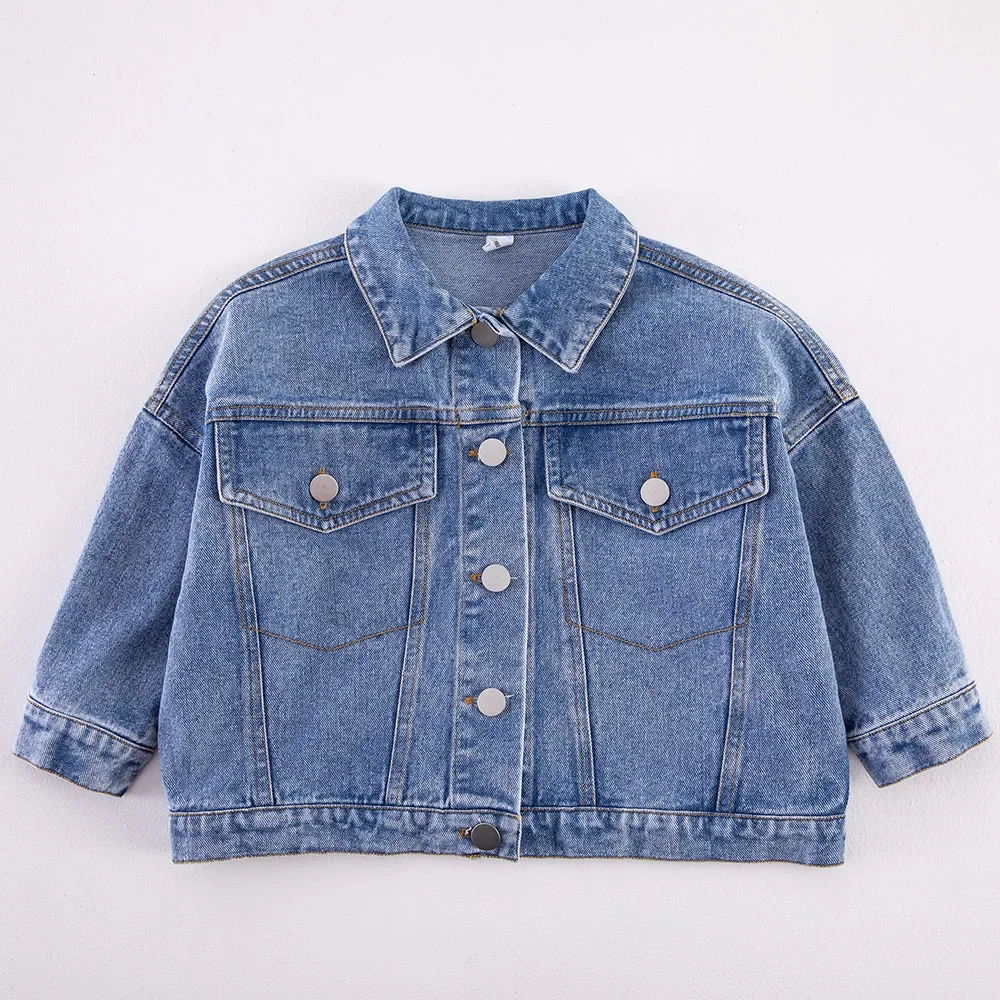 2024 spring new Kids Jacket Girls Denim Coat Single Breast Boys Jacket Turn Down Collar Outfit