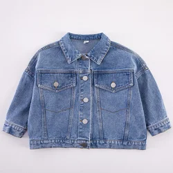 2024 spring new Kids Jacket Girls Denim Coat Single Breast Boys Jacket Turn Down Collar Outfit