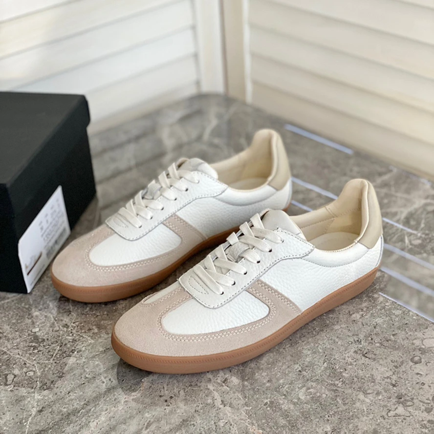 Maxdutti Fashion Comfortable Breathable Vintage Colorblock Trainers Shoes Vulcanized Shoes Women Genuine Leather Sneakers Woman