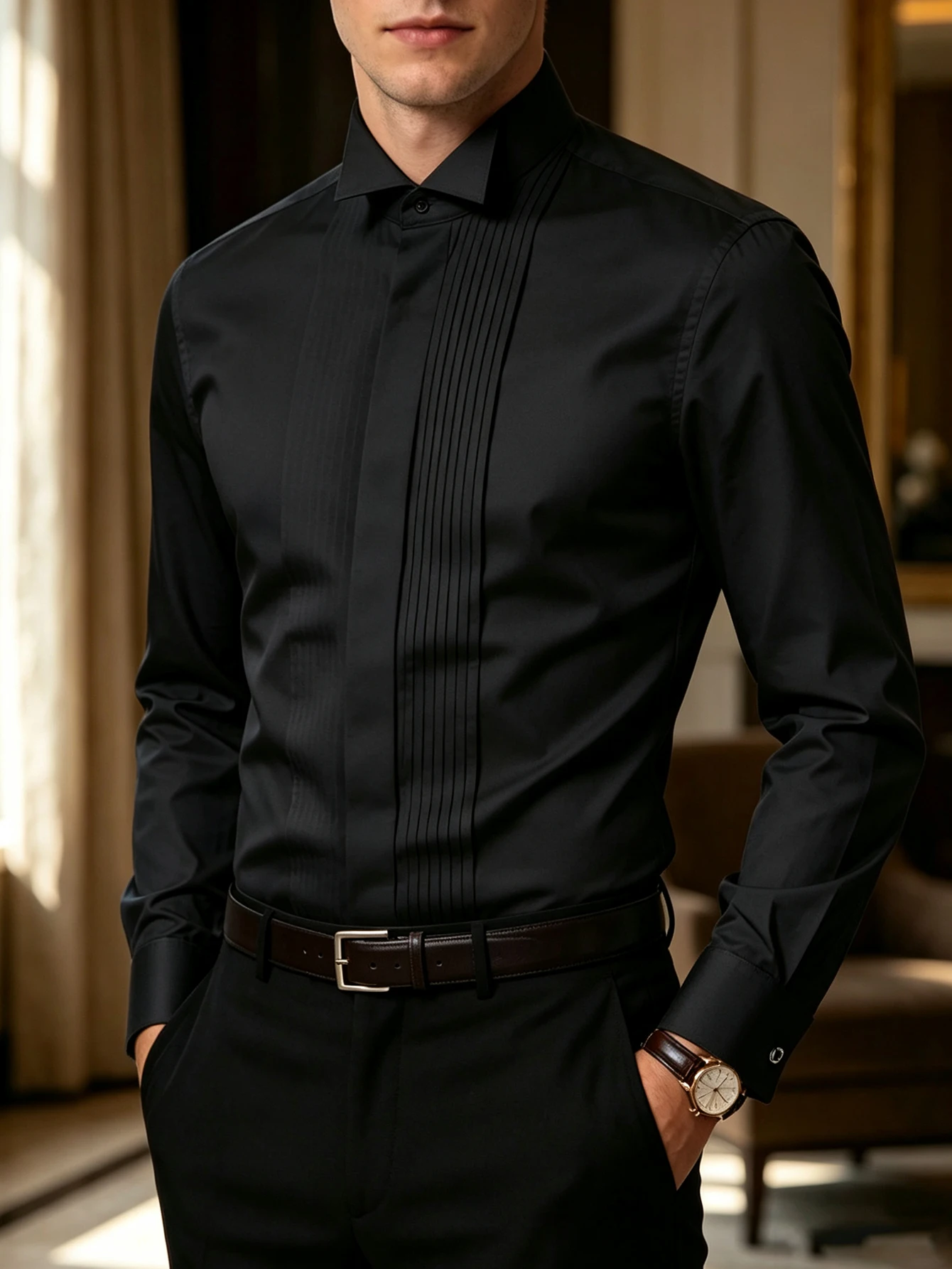 FGKKS Men Shirt New European Luxury Long Sleeve Smart Casual Banquet Elastic Wrinkle-free Male Business Dress Shirts