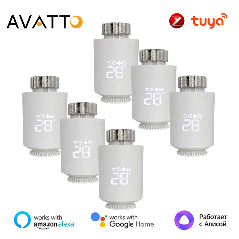 

AVATTO 1 ~ 6 шт. Tuya ZigBee 3,0 термостат привод радиатора, умный контроллер термостатического клапана TRV для Alexa Google Home Alice