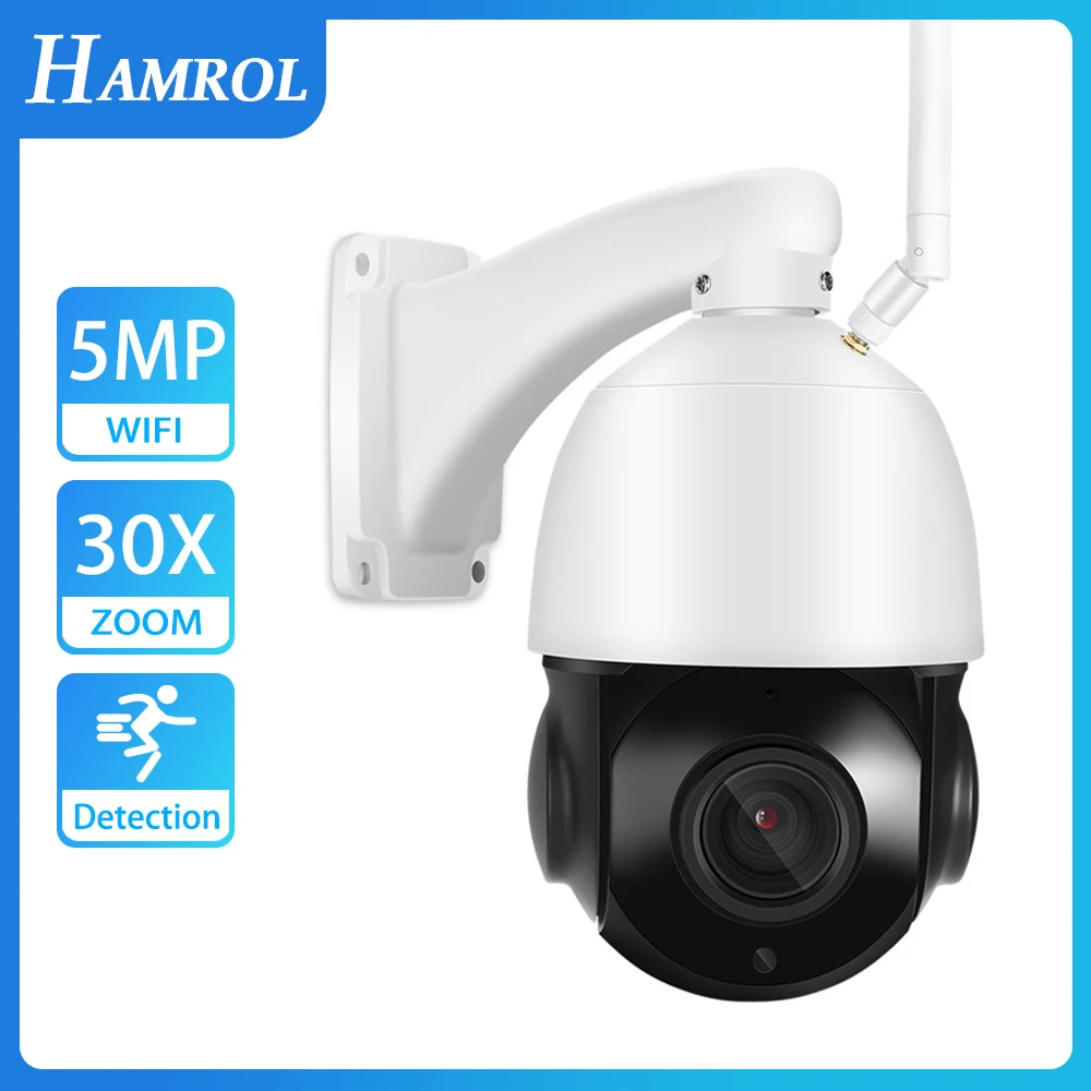 HAMROL Outdoor IP WIFI Camera 5MP 30X Zoom Wireless PTZ Camera AI Human Detection Two Way Audio IR 100m Nigtvision ICSEE H.265X