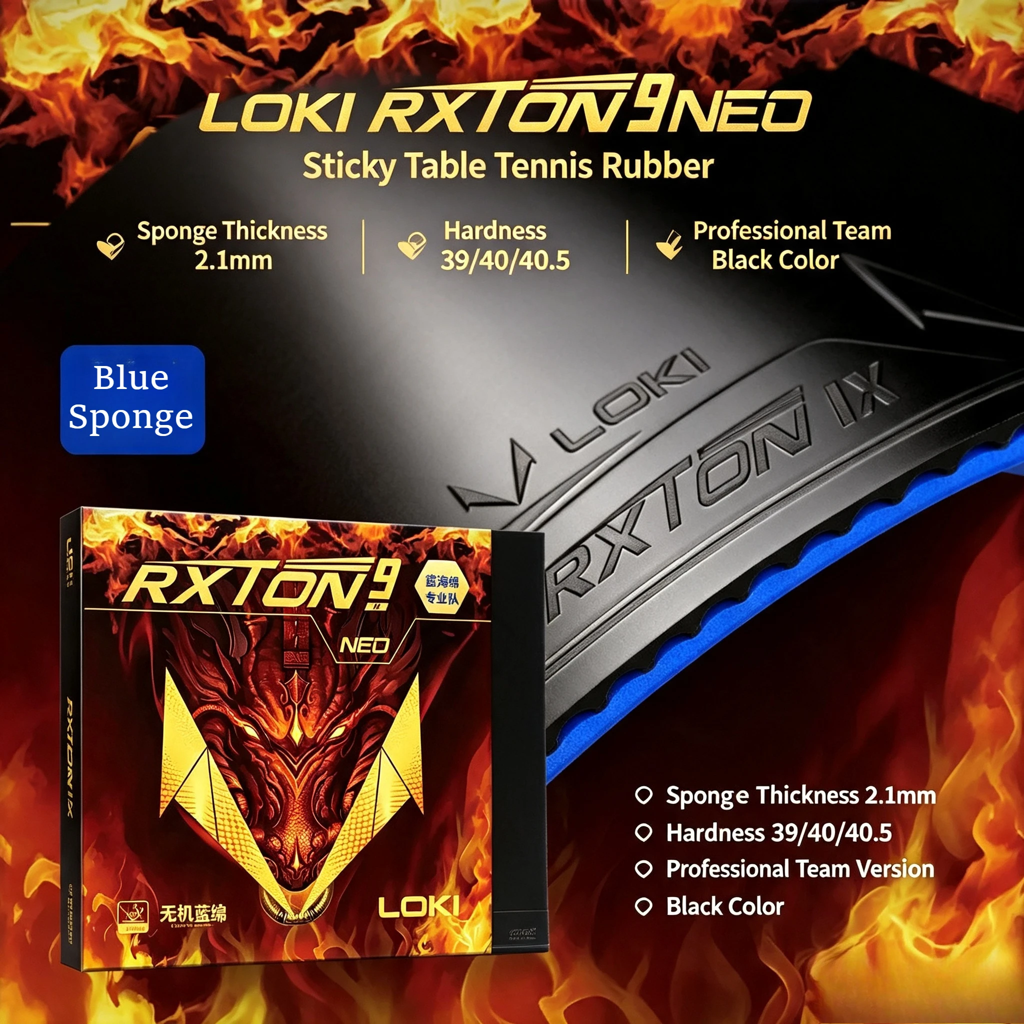 LOKI RXTON 9 NEO Table Tennis Rubber Sheet Sticky Ping Pong Rubber with 2.1mm Blue Sponge for Powerful Loop Offensive ITTF