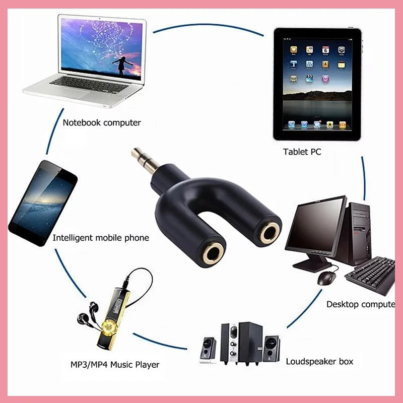 U Type Adapter Y Shape 3.5mm Stereo Audio Jack Headphone 1 to 2 Earphone Microphone Splitter For MP3/4 Player Share Music B6